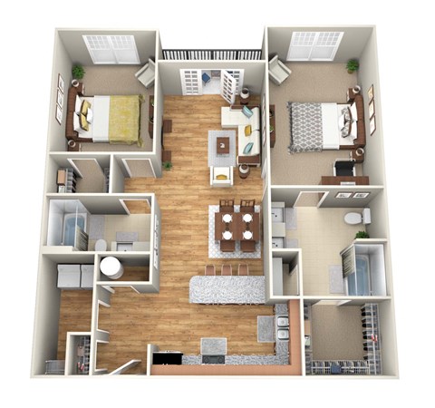 Floor plan for 2 beds, 2 baths, 1197 sqft